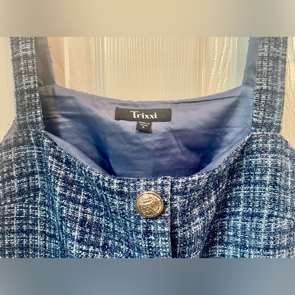 Cute Trixxi Navy Blue Tweed Button-Front Dress - Picture 6 of 8